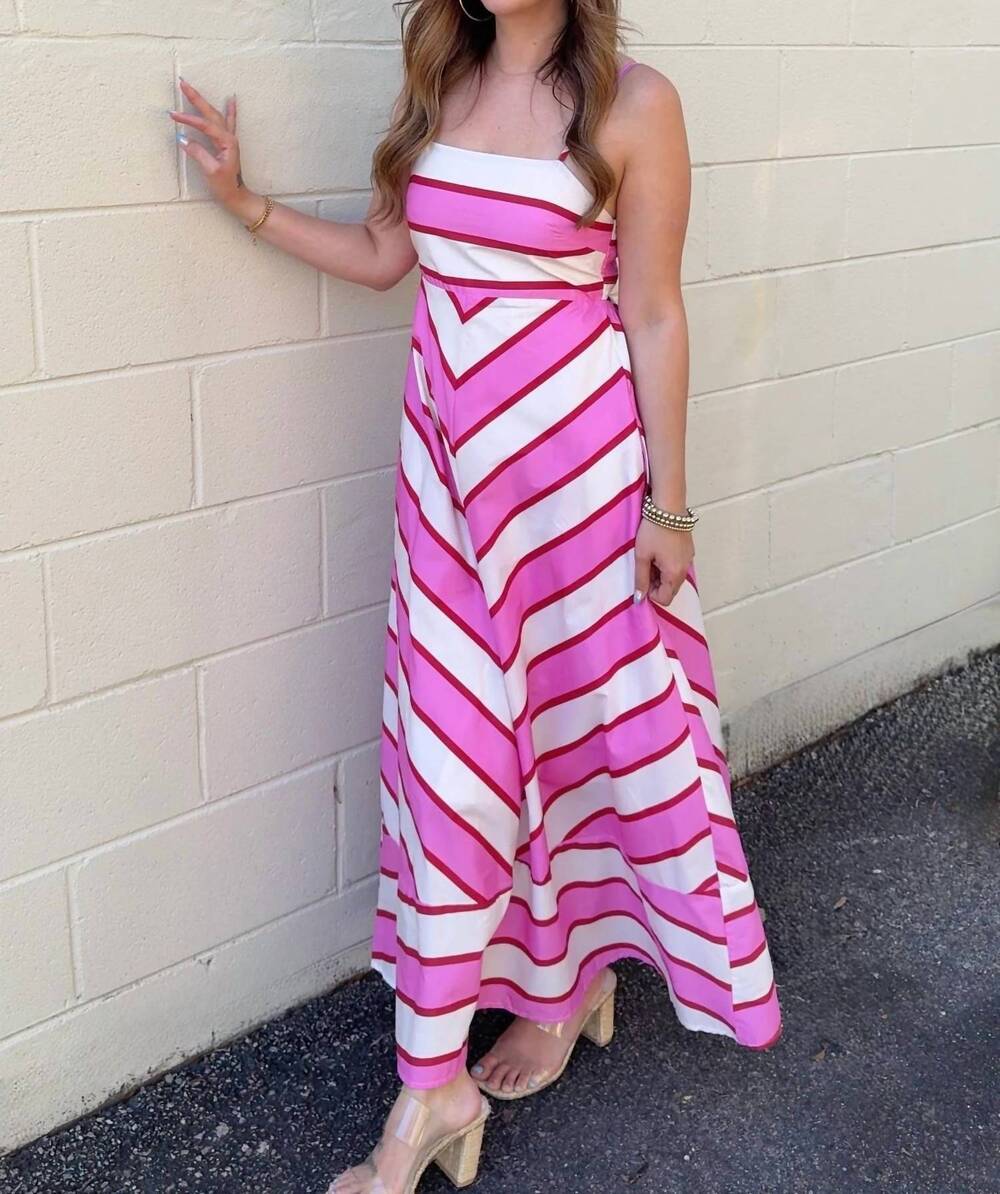 NEW ENTRO darlene sleeveless midi dress in pink/ cream